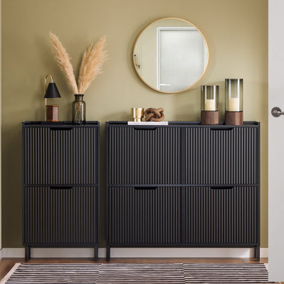 SoBuy FSR177-L-SCH Dulap de Pantofi cu 4 Uși Rabatabile Ultra-Subțire 19cm, Depozitare 8-12 Perechi pentru Intrare – 100x19x91 cm, Negru