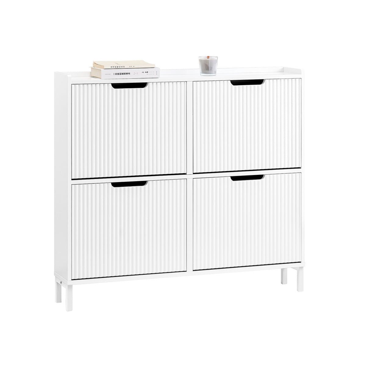 SoBuy FSR177-L-W Armoire à Chaussures 4 Abattants – 12 à 16 Paires, 19 cm de Profondeur, Anti-Basculement – 100×19×91 cm, Bla