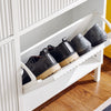 SoBuy FSR177-L-W Dulap de pantofi cu 4 uși rabatabile, ultra-subțire 19cm, Depozitare 8-12 perechi pentru hol – 100x19x91 cm, Alb