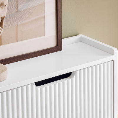 SoBuy FSR177-L-W Dulap de pantofi cu 4 uși rabatabile, ultra-subțire 19cm, Depozitare 8-12 perechi pentru hol – 100x19x91 cm, Alb