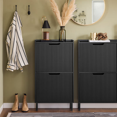 Precomandă SoBuy FSR177-SCH Dulap Pantofi cu 2 Uși Rabatanți Ultra-Slim 19cm, Organizator Compact pentru Intrare Hol – 50x19x90 cm, Negru