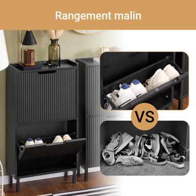 Precomandă SoBuy FSR177-SCH Dulap Pantofi cu 2 Uși Rabatanți Ultra-Slim 19cm, Organizator Compact pentru Intrare Hol – 50x19x90 cm, Negru