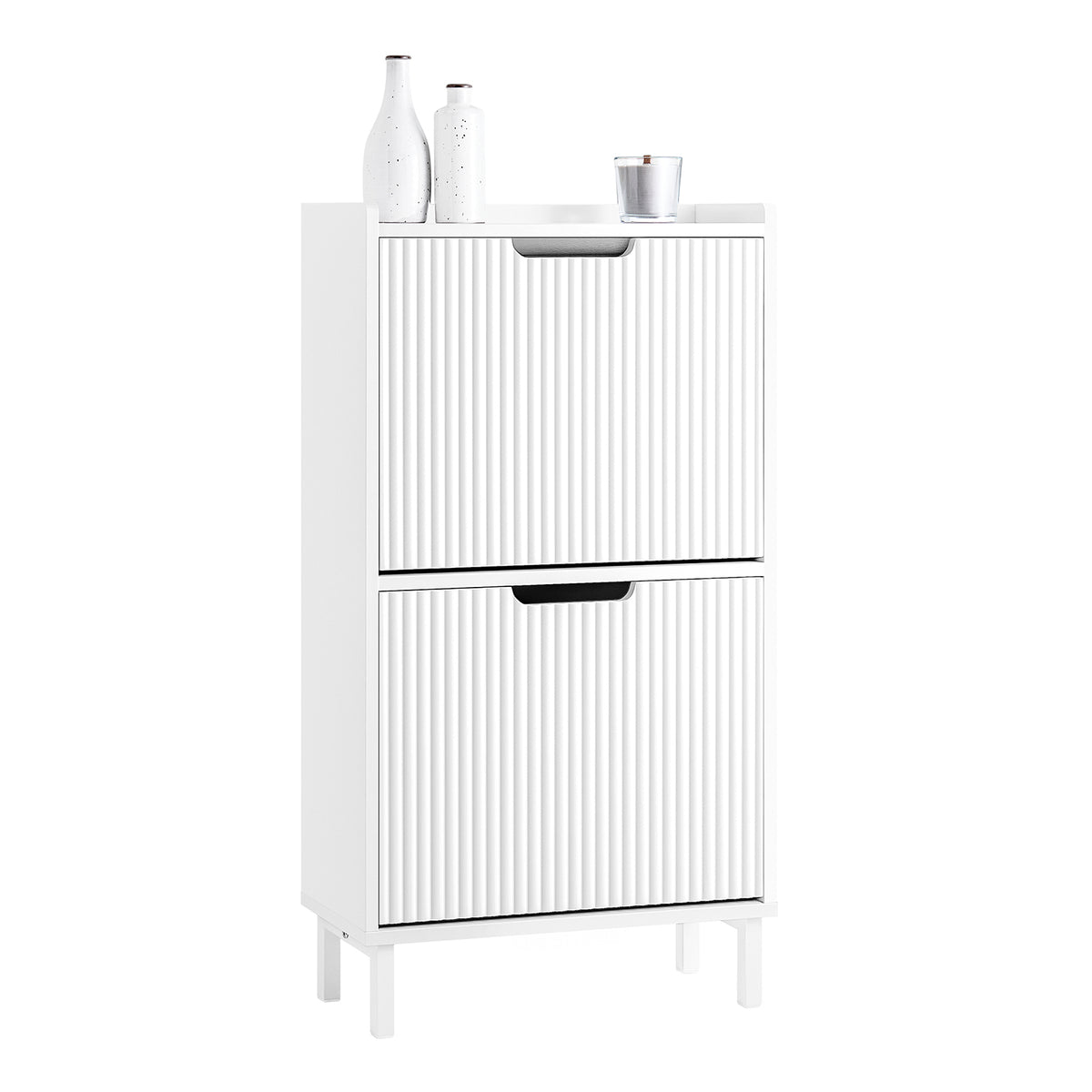 SoBuy FSR177-W Armoire à Chaussures 2 Abattants – 4 à 6 Paires, 19 cm de Profondeur, Anti-Basculement – 50×19×90 cm, Blanc