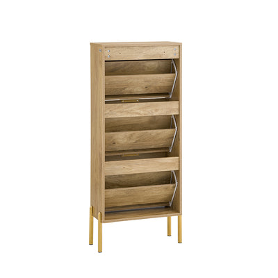 SoBuy FSR181-H-G Meuble à Chaussures Design Élégant avec Miroir – Déco Entrée Moderne – 55x24x124 cm Doré