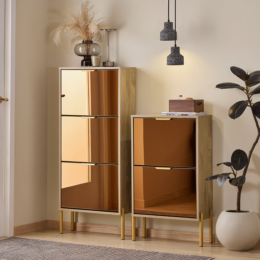 SoBuy FSR181-H-G Meuble à Chaussures Design Élégant avec Miroir – Déco Entrée Moderne – 55x24x124 cm Doré