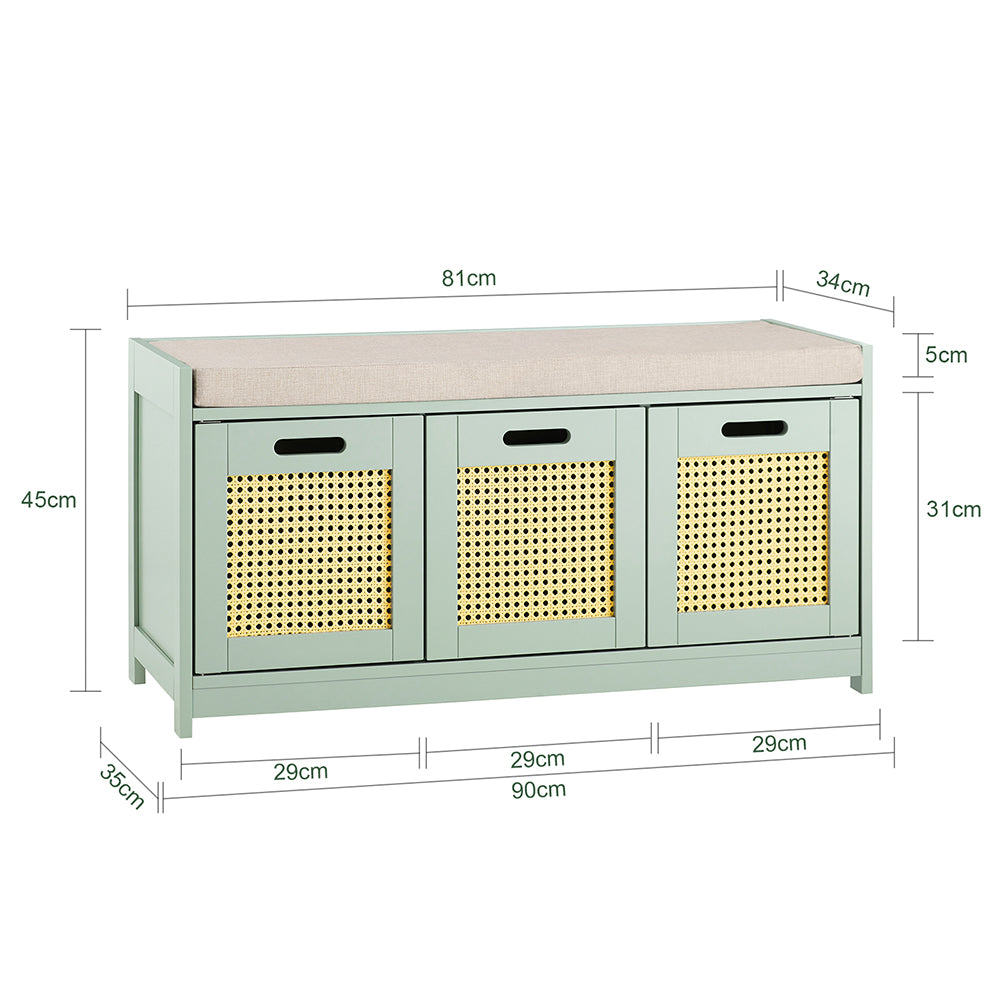 SoBuy FSR182-GR Banc à Chaussures Entrée – Rangement Chaussures avec Coussin Confortable, 2 Portes et Tiroir, Banc d’Entrée pour Salon Couloir – Vert, 90x35x45 cm