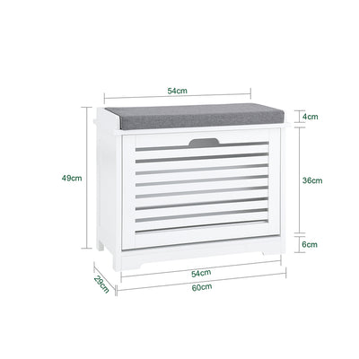 SoBuy FSR184-K-W Banc pentru Pantofi, Dulap Pantofi, Comodă Pantofi, Mobilier de Hol, Ladă cu 1 Rabat și 1 Pernă