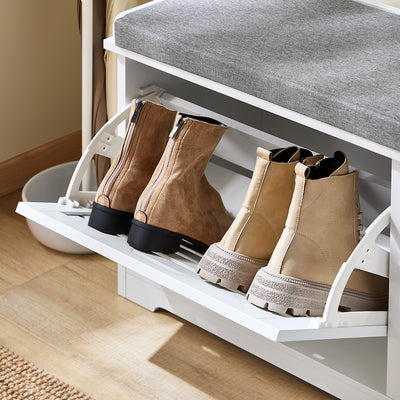 SoBuy FSR184-K-W Banc pentru Pantofi, Dulap Pantofi, Comodă Pantofi, Mobilier de Hol, Ladă cu 1 Rabat și 1 Pernă