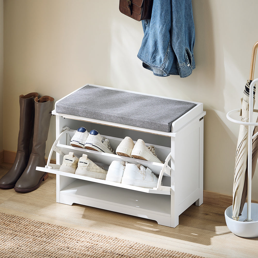 SoBuy FSR184-K-W Banc pentru Pantofi, Dulap Pantofi, Comodă Pantofi, Mobilier de Hol, Ladă cu 1 Rabat și 1 Pernă