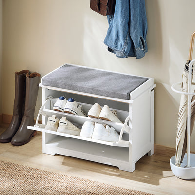 SoBuy FSR184-K-W Banc pentru Pantofi, Dulap Pantofi, Comodă Pantofi, Mobilier de Hol, Ladă cu 1 Rabat și 1 Pernă