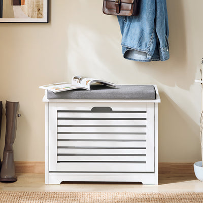SoBuy FSR184-K-W Banc pentru Pantofi, Dulap Pantofi, Comodă Pantofi, Mobilier de Hol, Ladă cu 1 Rabat și 1 Pernă