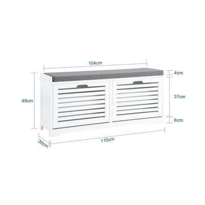 SoBuy FSR184-W Banc pentru Pantofi, Organizator de Pantofi, Dulap Pantofi, Mobilier de Intrare, Bancă cu 2 Sertare Rabatabile și 1 Pernă, pentru Intrare, Hol, Dormitor și Living, Alb, L110xD29xH49 cm