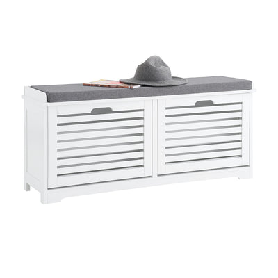 SoBuy FSR184-W Banc Chaussures, Rangement pour Chaussures, Armoire à Chaussures, Meuble d'entrée, Coffre avec 2 Abattants et 