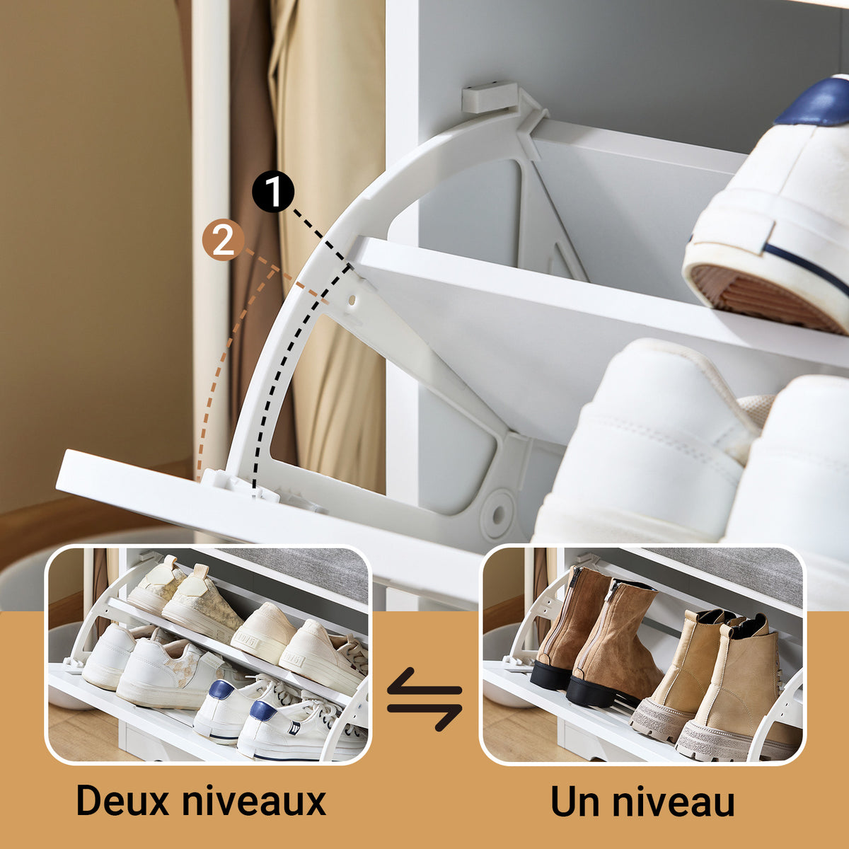 SoBuy FSR184-W Banc pentru Pantofi, Organizator de Pantofi, Dulap Pantofi, Mobilier de Intrare, Bancă cu 2 Sertare Rabatabile și 1 Pernă, pentru Intrare, Hol, Dormitor și Living, Alb, L110xD29xH49 cm