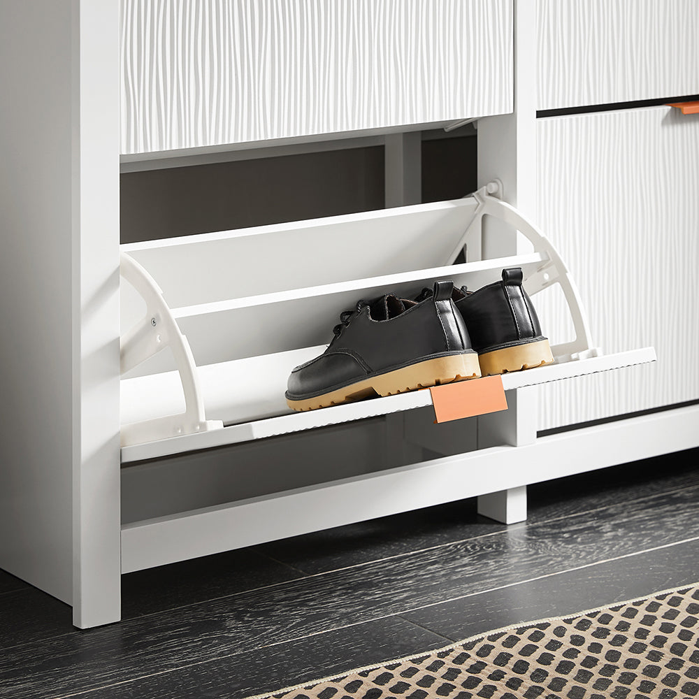 SoBuy FSR186-II-W Pantofar cu Uși Rabtabile și 4 Niveluri – Organizare de Familie pentru Intrare – 104x23x82 cm Alb
