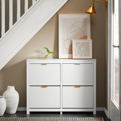 SoBuy FSR186-II-W Pantofar cu Uși Rabtabile și 4 Niveluri – Organizare de Familie pentru Intrare – 104x23x82 cm Alb