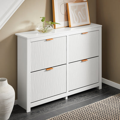 SoBuy FSR186-II-W Pantofar cu Uși Rabtabile și 4 Niveluri – Organizare de Familie pentru Intrare – 104x23x82 cm Alb