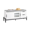 SoBuy FSR187-W Banc de Rangement avec Coussin Rembourré, Meuble Bas Entrée, Commode à Chaussure, Banquette avec 2 Porte Coulissantes et 2 Tiroirs, Pied en Métal, Blanc, L110xP35xH51 cm
