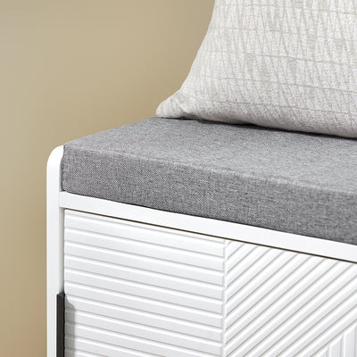 SoBuy FSR187-W Banc à Chaussures avec Coussin Rembourré, 2 Portes Coulissantes et 2 Tiroirs, pour Entrée et Couloir, Compact – L110×P35×H51 cm, Métal, Blanc