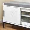 SoBuy FSR187-W Banc de Rangement avec Coussin Rembourré, Meuble Bas Entrée, Commode à Chaussure, Banquette avec 2 Porte Coulissantes et 2 Tiroirs, Pied en Métal, Blanc, L110xP35xH51 cm