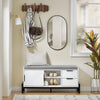 SoBuy FSR187-W Banc de Rangement avec Coussin Rembourré, Meuble Bas Entrée, Commode à Chaussure, Banquette avec 2 Porte Coulissantes et 2 Tiroirs, Pied en Métal, Blanc, L110xP35xH51 cm