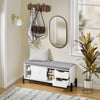 SoBuy FSR187-W Banc de Rangement avec Coussin Rembourré, Meuble Bas Entrée, Commode à Chaussure, Banquette avec 2 Porte Coulissantes et 2 Tiroirs, Pied en Métal, Blanc, L110xP35xH51 cm