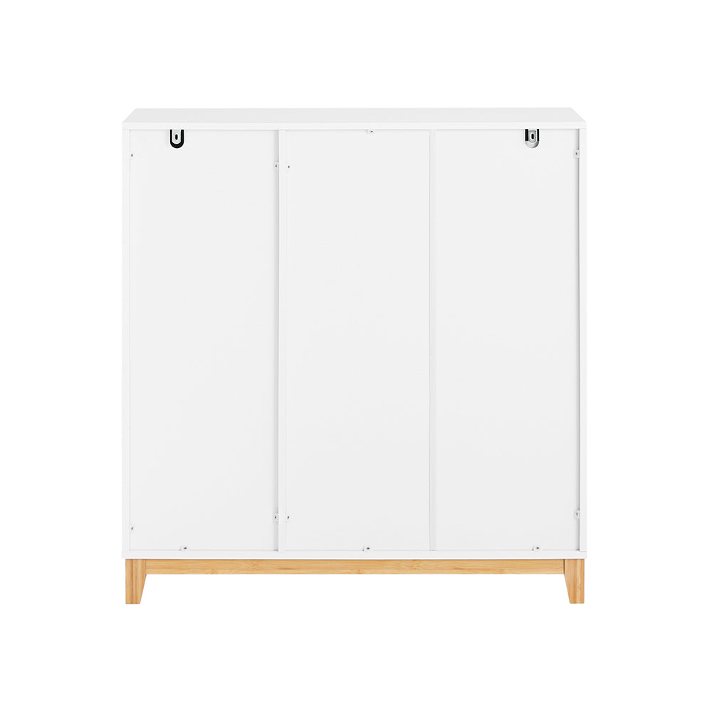 SoBuy FSR190-WN Dulap Pantofar cu 3 Uși și 1 Sertar, Organizator Hol Intrare – 80x34x85 cm, Alb și Natur