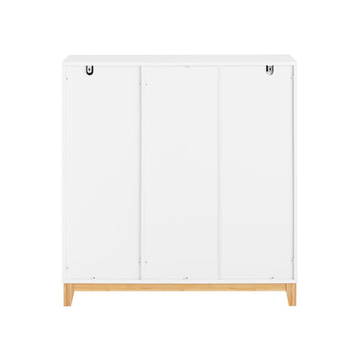 SoBuy FSR190-WN Dulap Pantofar cu 3 Uși și 1 Sertar, Organizator Hol Intrare – 80x34x85 cm, Alb și Natur