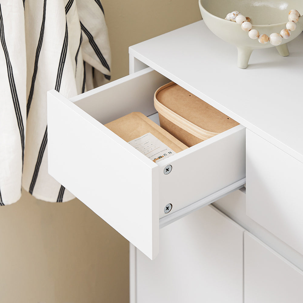 SoBuy FSR190-WN Dulap Pantofar cu 3 Uși și 1 Sertar, Organizator Hol Intrare – 80x34x85 cm, Alb și Natur