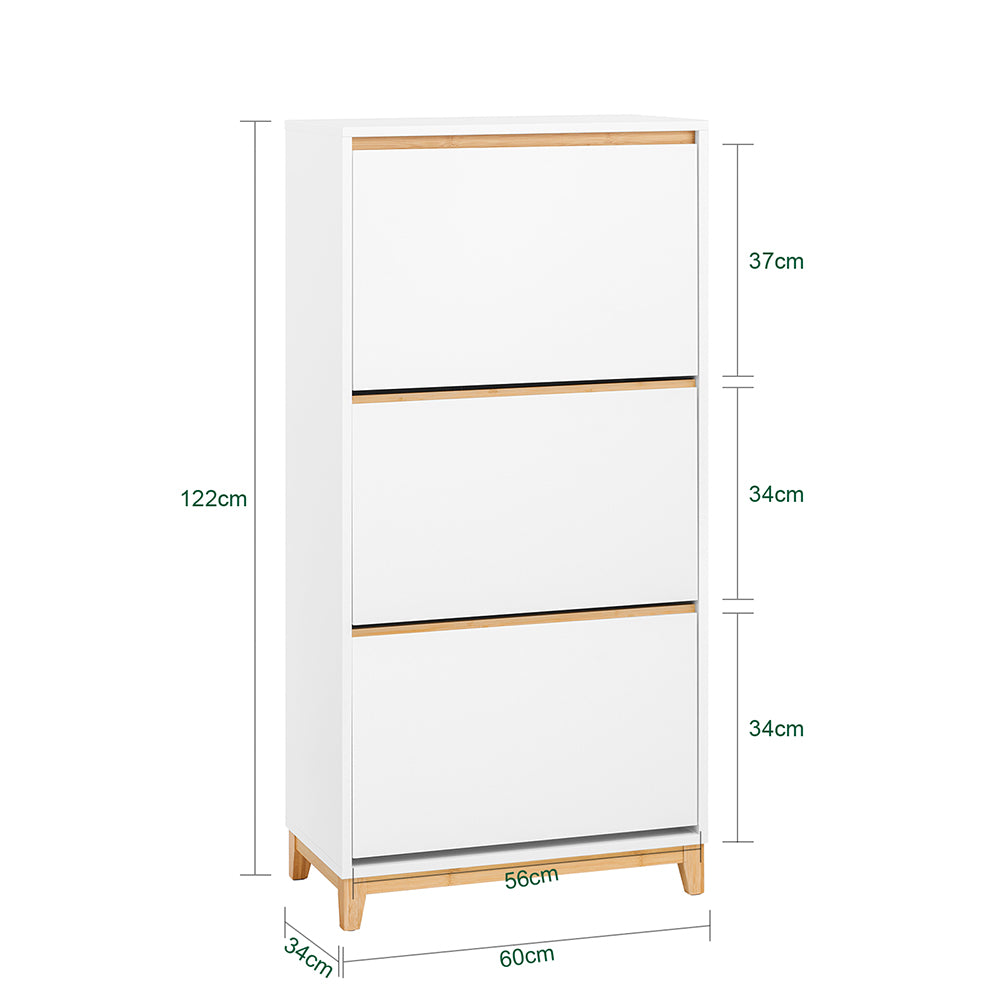 SoBuy FSR192-WN Dulap de pantofi cu 3 sertare rabatabile, depozitare pentru hol – 60x34x122 cm, alb și natural