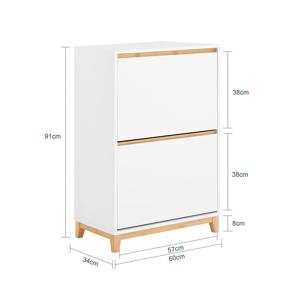SoBuy FSR193-WN Meuble à Chaussures à Abattants 2 Niveaux – Rangement Familial pour Entrée – 60x34x91 cm Blanc et Bois