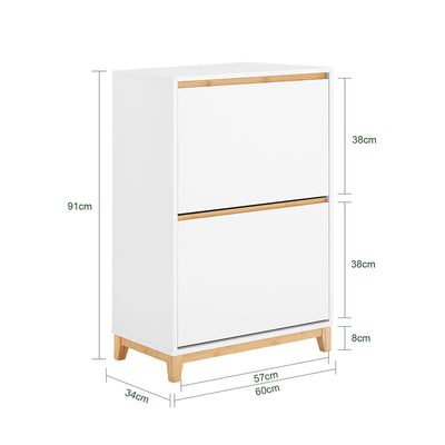SoBuy FSR193-WN Meuble à Chaussures à Abattants 2 Niveaux – Rangement Familial pour Entrée – 60x34x91 cm Blanc et Bois