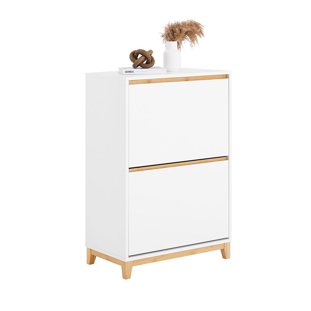SoBuy FSR193-WN Meuble à Chaussures à Abattants 2 Niveaux – Rangement Familial pour Entrée – 60x34x91 cm Blanc et Bois