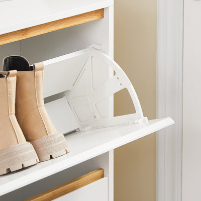 SoBuy FSR193-WN Meuble à Chaussures à Abattants 2 Niveaux – Rangement Familial pour Entrée – 60x34x91 cm Blanc et Bois
