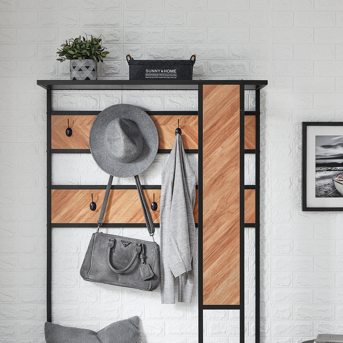 SoBuy FSR194-N Portemanteau avec Banc, Barre et 5 Crochets, Meuble d'Entrée Vestiaire Multifonction – 100x40x180 cm
