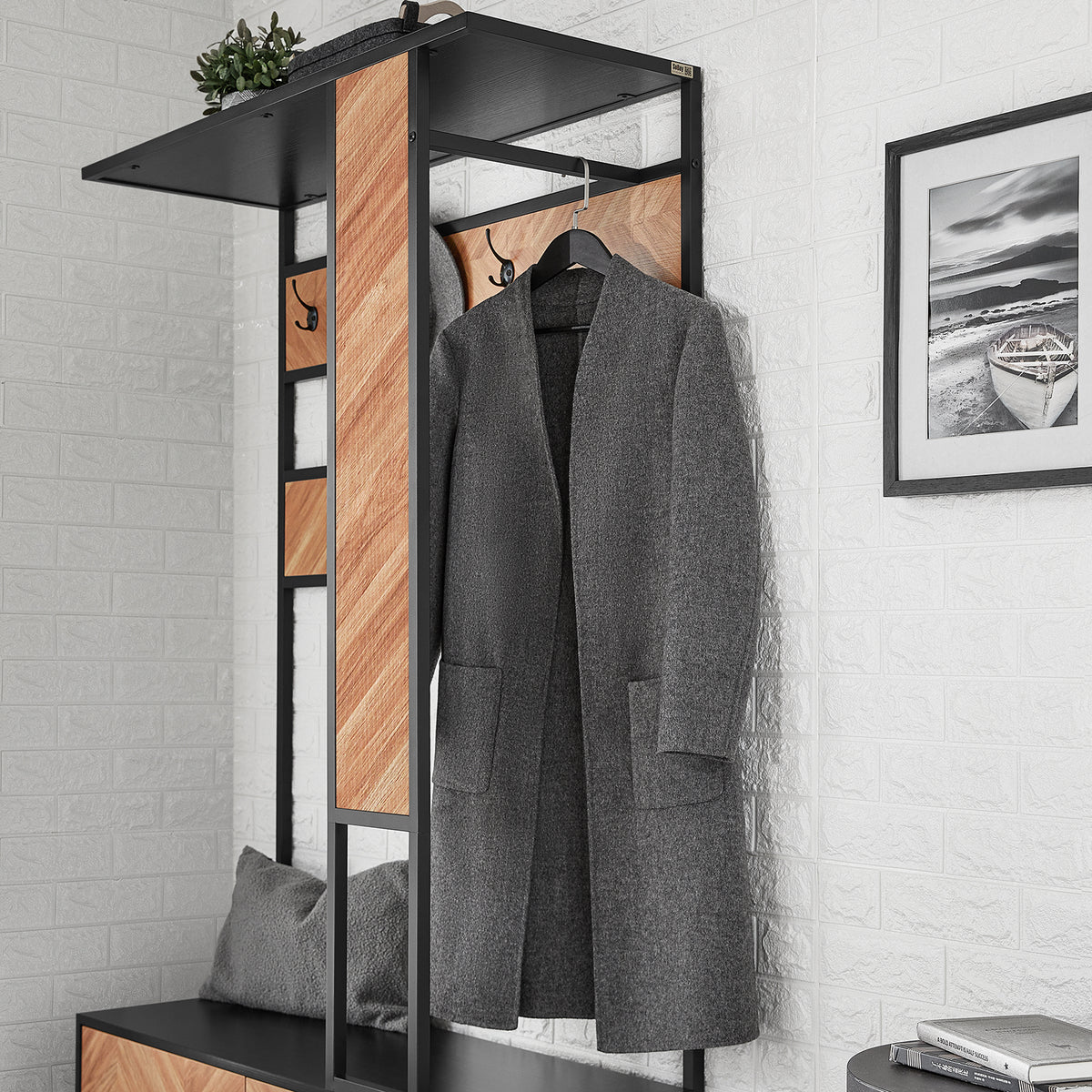 SoBuy FSR194-N Portemanteau avec Banc, Barre et 5 Crochets, Meuble d'Entrée Vestiaire Multifonction – 100x40x180 cm