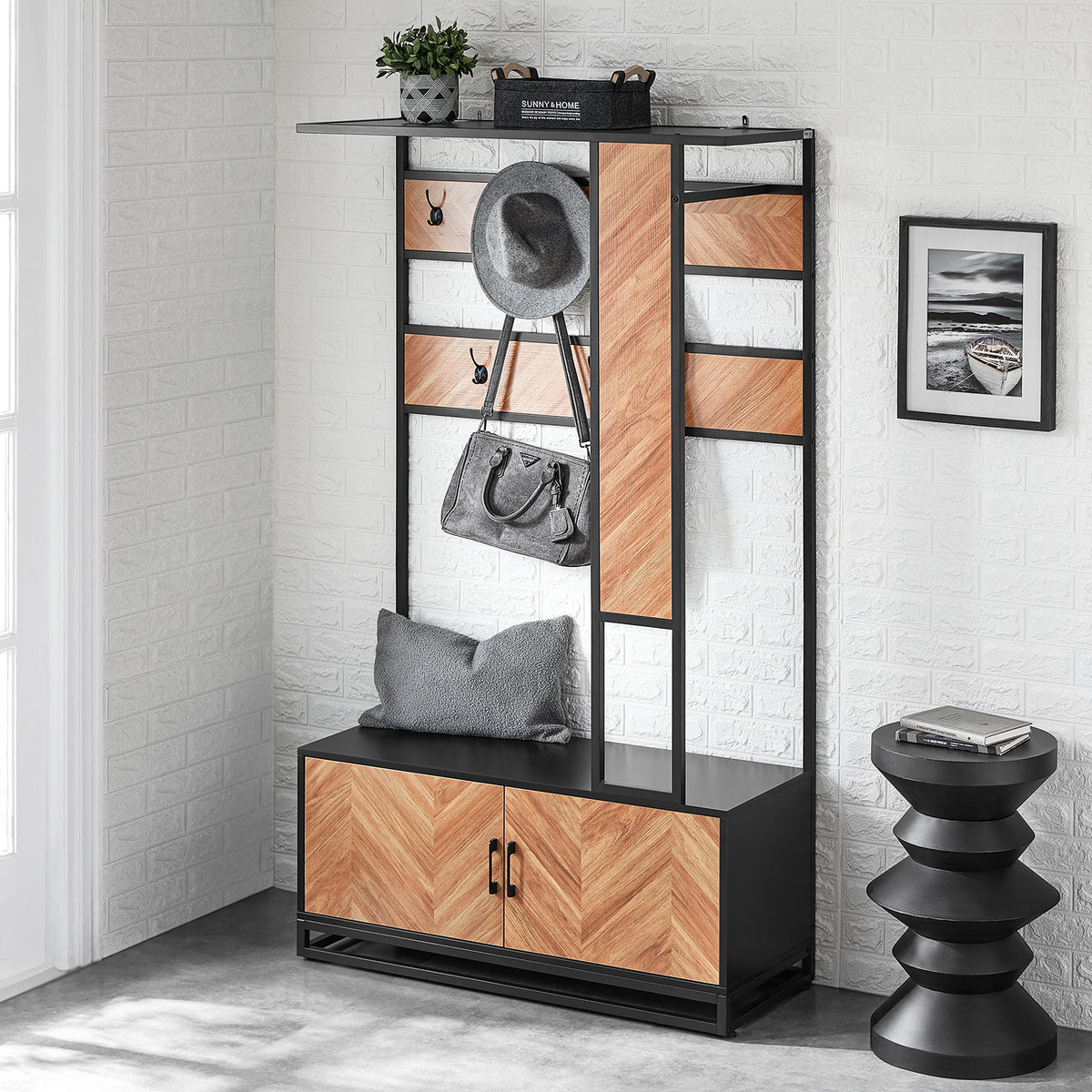 SoBuy FSR194-N Portemanteau avec Banc, Barre et 5 Crochets, Meuble d'Entrée Vestiaire Multifonction – 100x40x180 cm