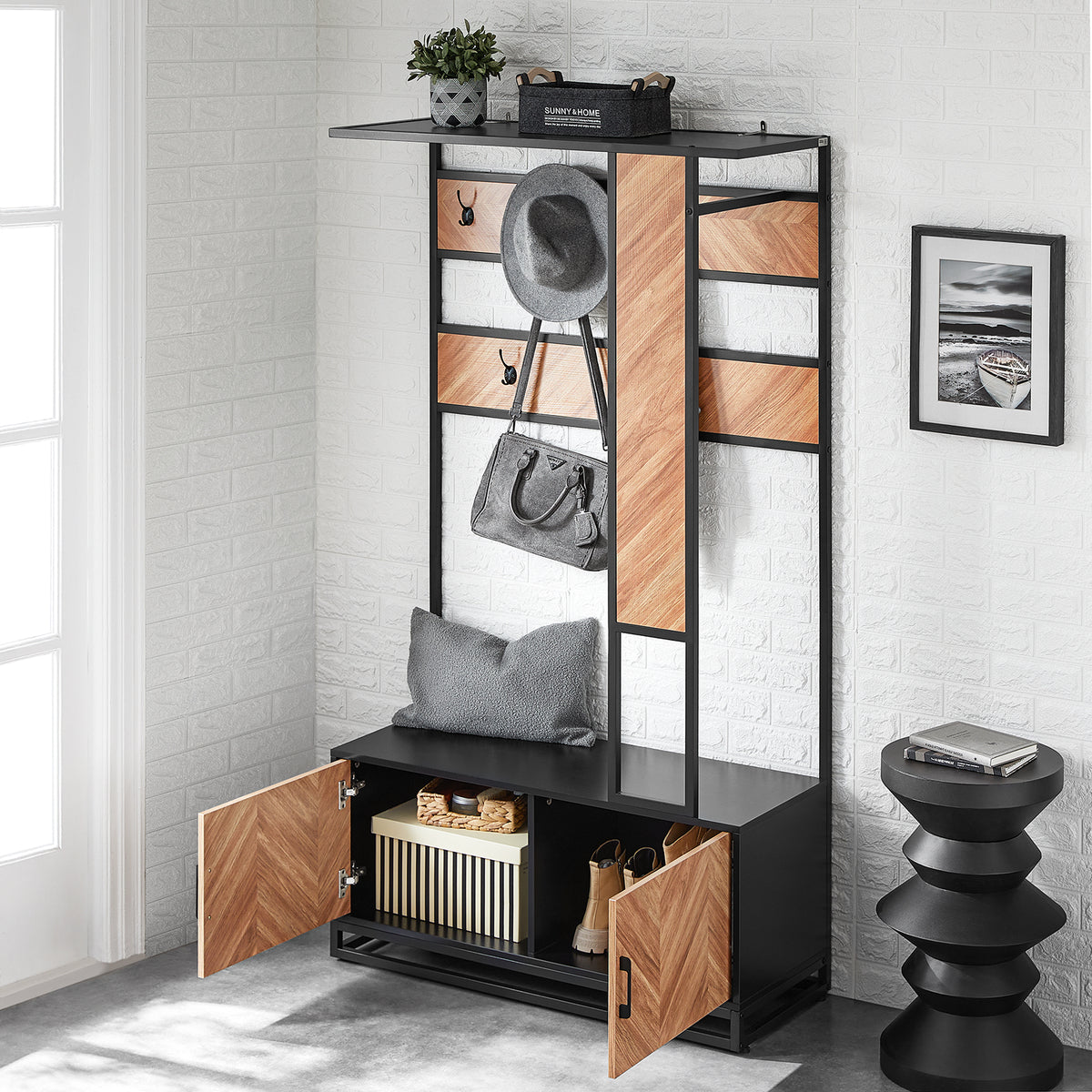 SoBuy FSR194-N Portemanteau avec Banc, Barre et 5 Crochets, Meuble d'Entrée Vestiaire Multifonction – 100x40x180 cm