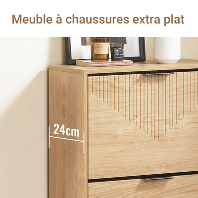 SoBuy FSR200-II-N Dulap de Pantofi pentru Intrare, Dulap de Depozitare cu 2 Uși Rabatanate, Sistem de Protecție Anti-Răsturnare, până la Mărimea EU 47, Dulap de Pantofi pentru 8 Perechi, Lemn Deschis, 60 x 24 x 83 cm