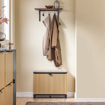 SoBuy FSR201-N Banc pentru Pantofi cu Șezut Căptușit și Rabatabil, Slim 24cm pentru Intrare – 60x24x50 cm, Negru și Natur