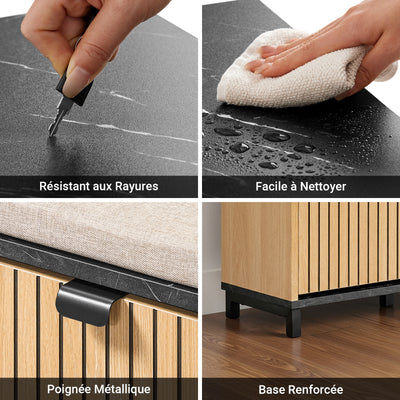 SoBuy FSR201-N Banc pentru Pantofi cu Șezut Căptușit și Rabatabil, Slim 24cm pentru Intrare – 60x24x50 cm, Negru și Natur