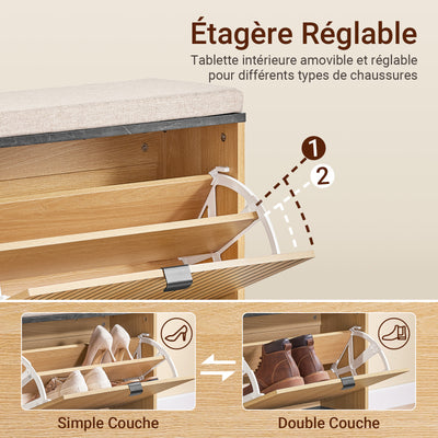 SoBuy FSR201-N Banc pentru Pantofi cu Șezut Căptușit și Rabatabil, Slim 24cm pentru Intrare – 60x24x50 cm, Negru și Natur