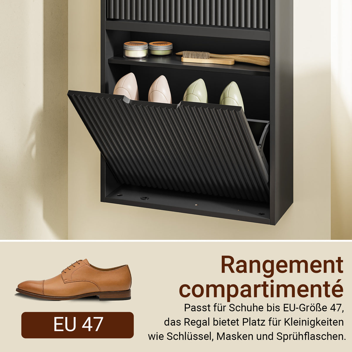 SoBuy FSR204-SCH Meuble à Chaussures Mural 19 cm avec 2 Portes Abattantes et 2 Étagères – Installation Horizontale ou Verticale, Noir, 50×19×100 cm
