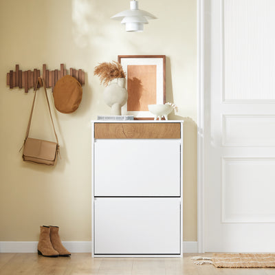 SoBuy FSR205-WN Pantofar Salvează Spațiu – Hol Îngust – 61x26x91 cm Alb și Natur