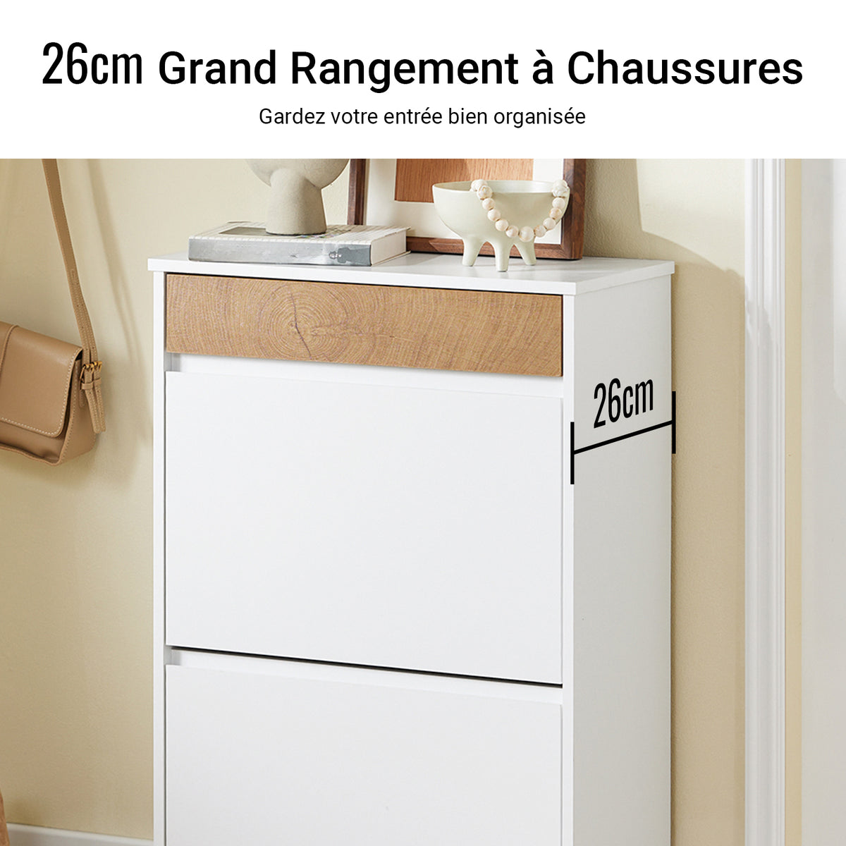 SoBuy FSR205-WN Pantofar Salvează Spațiu – Hol Îngust – 61x26x91 cm Alb și Natur