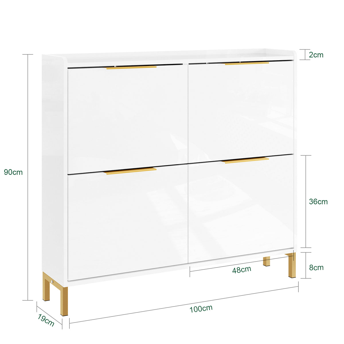 SoBuy FSR206-GW Pantofar Ultra-Slim 19cm – Intrare Îngustă – 100x19x90 cm Alb și Auriu