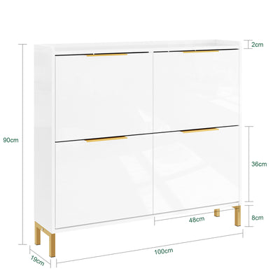 SoBuy FSR206-GW Pantofar Ultra-Slim 19cm – Intrare Îngustă – 100x19x90 cm Alb și Auriu