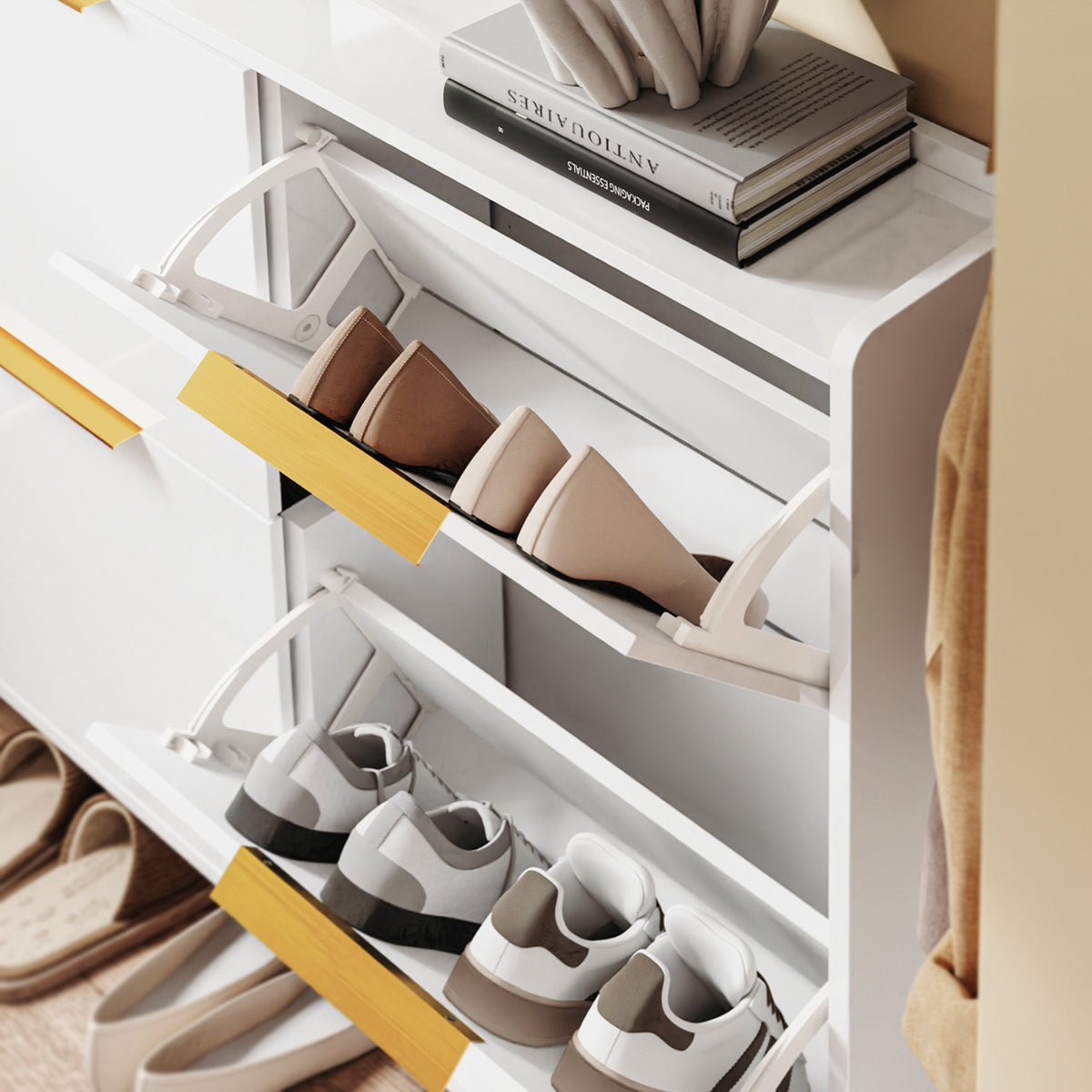SoBuy FSR206-GW Pantofar Ultra-Slim 19cm – Intrare Îngustă – 100x19x90 cm Alb și Auriu