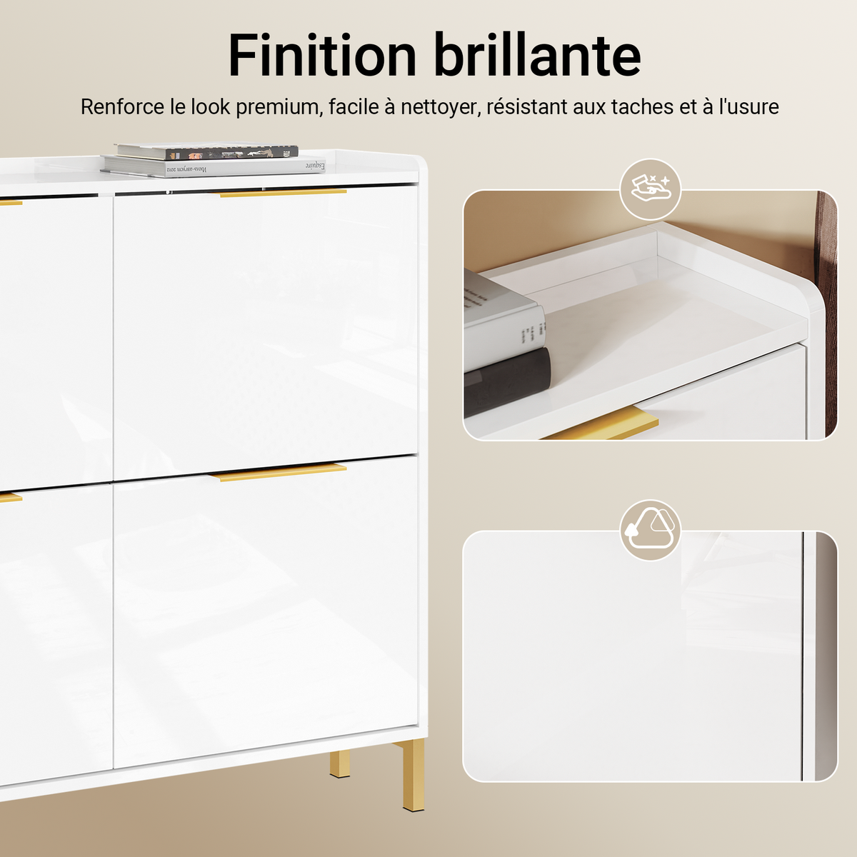 SoBuy FSR206-GW Pantofar Ultra-Slim 19cm – Intrare Îngustă – 100x19x90 cm Alb și Auriu