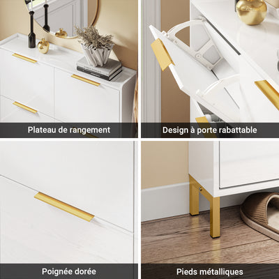 SoBuy FSR206-GW Pantofar Ultra-Slim 19cm – Intrare Îngustă – 100x19x90 cm Alb și Auriu